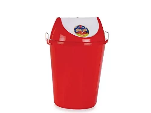 Blue/Red Plastic Swing Lid Dustbin 60 L